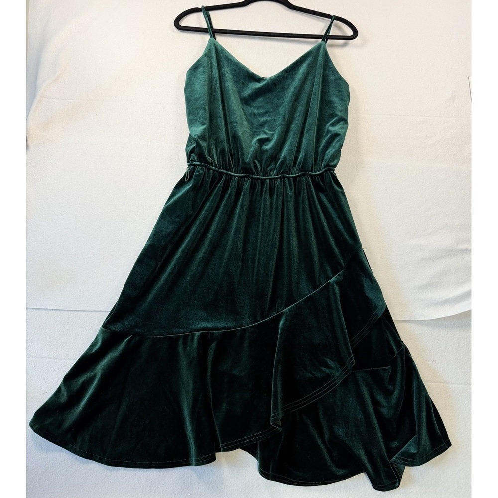 Rachel Zoe Velvet Dress Medium Ruffle Hem Spaghetti Strap V Neck Holiday Festive